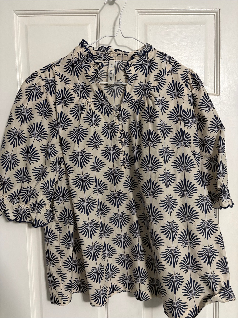 torrid Navy and Cream Floral Ruffle Neck Blouse